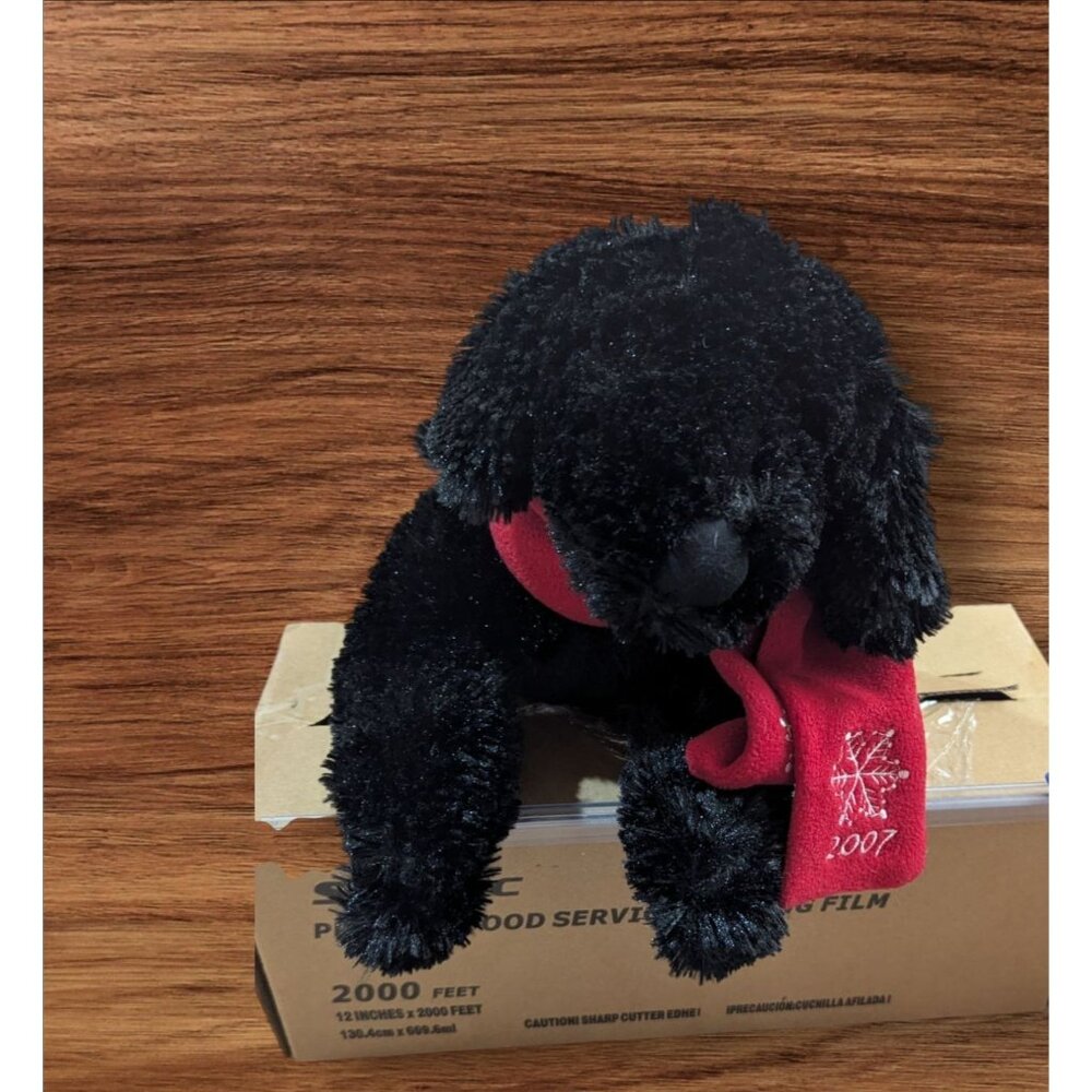 Eddie‎ Bauer 2007 Black Plush Dog Red Scarf 12"Stuffed Animal toy Lavador Lab